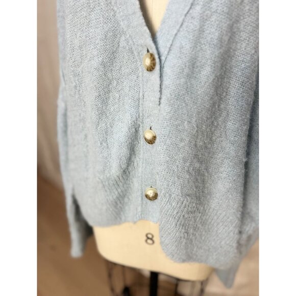 Free People Eclair Overized Slouchy Cropped Cardigan Sz M Blue Haze Alpaca - Picture 5 of 10